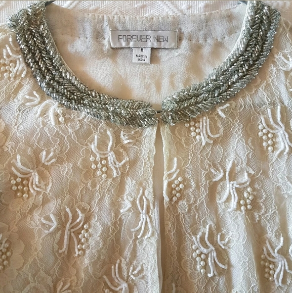 Forever New Beaded Jewel Flower Jacket Coat Blouse Longsleeve Top Cream White - Picture 2 of 3